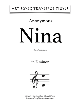 Book cover for ANONYMOUS: Nina (transposed to E minor and E-flat minor)