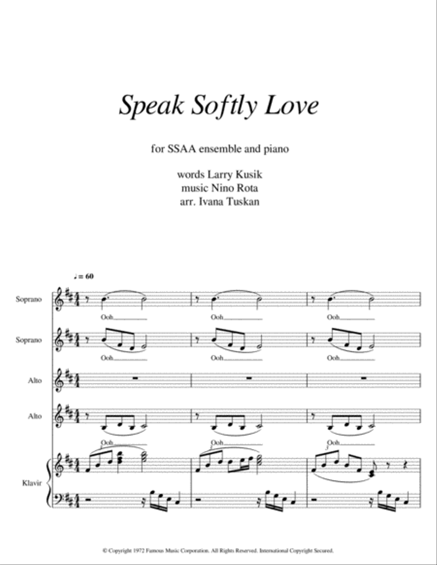 Speak Softly Love SSAA scores gallery preview page 1