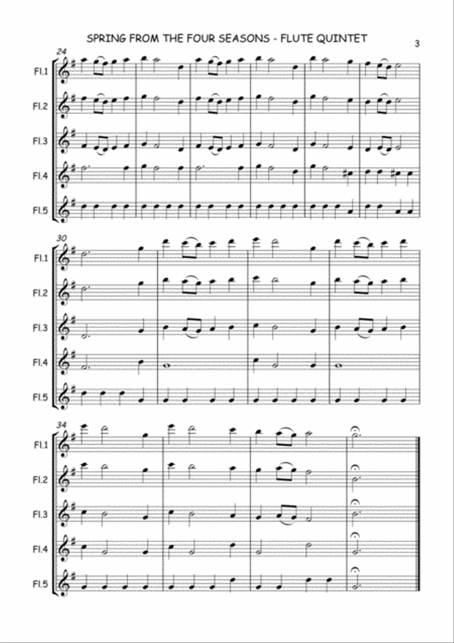 SPRING by Vivaldi - FROM THE FOUR SEASONS - FLUTE QUINTET - SCORE & ALL PARTS Woodwind Quintet scores gallery preview page 3