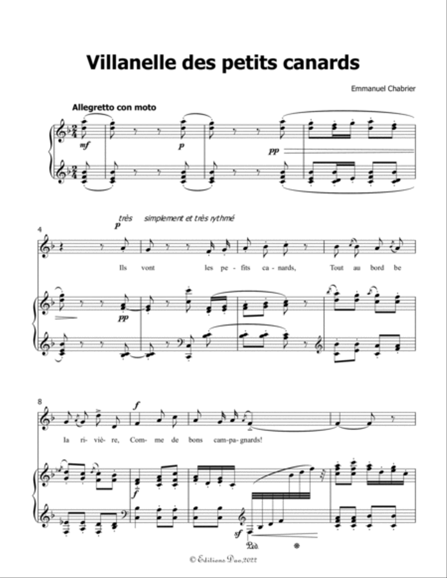 Villanelle des petits canards, by Chabrier, in F Major Voice scores gallery preview page 3