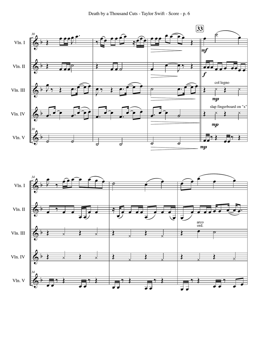 Death By A Thousand Cuts Violin scores gallery preview page 6