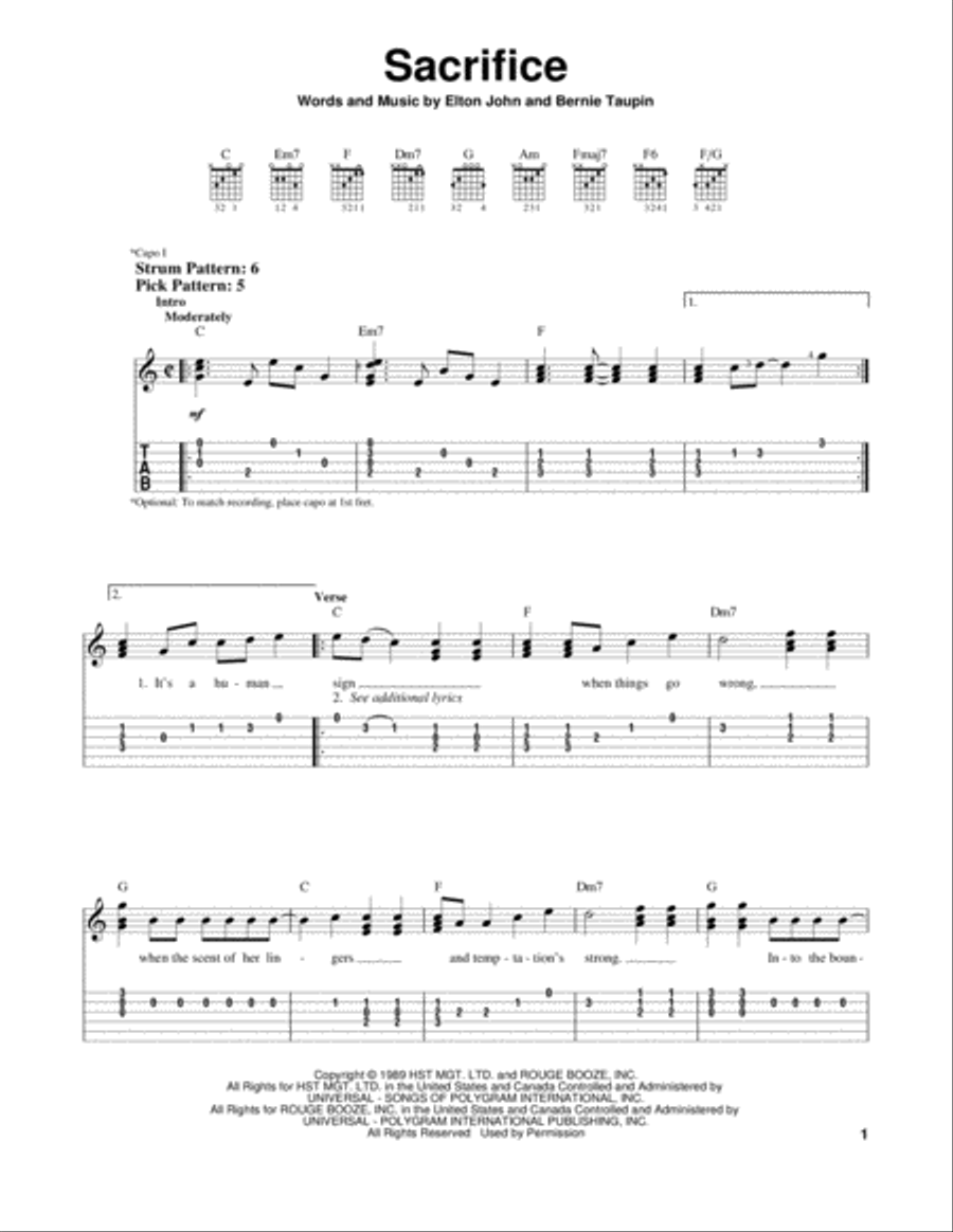 Sacrifice Acoustic Guitar scores gallery preview page 1
