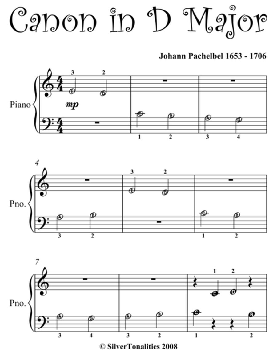 Canon in D Beginner Piano Sheet Music