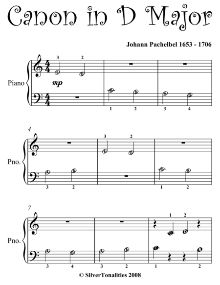 Canon in D Beginner Piano Sheet Music
