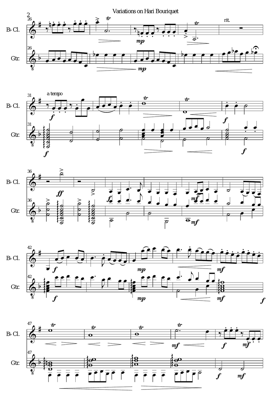 Variations on Hari Bouriquet for clarinet and guitar Clarinet scores gallery preview page 2