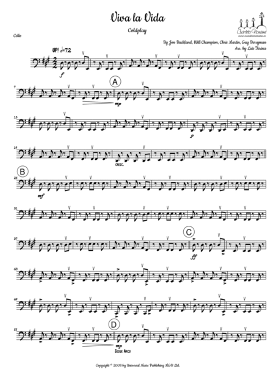 Viva La Vida Viva La Vida String Quartet scores gallery preview page 4