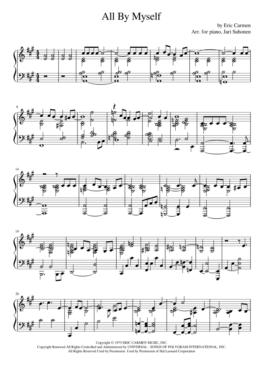All By Myself by Celine Dion Piano Solo Digital Sheet Music Sheet Music Plus