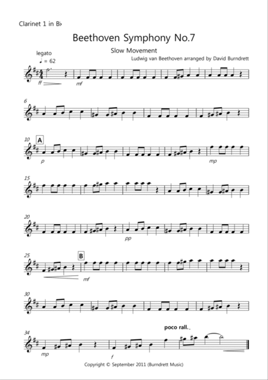 Beethoven Symphony No.7 (slow movement) for Clarinet Quartet Clarinet Quartet scores gallery preview page 3