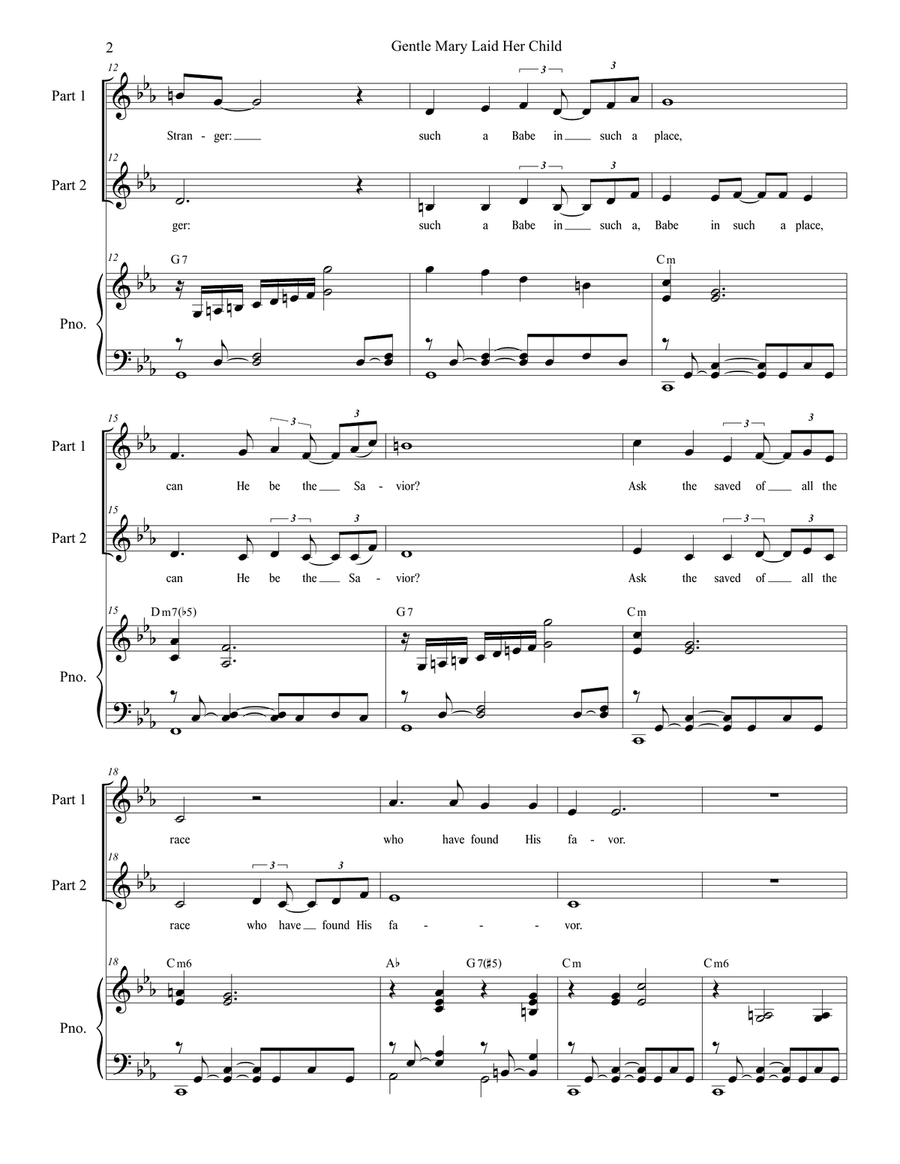 Gentle Mary Laid Her Child (for 2-part choir) 2-Part scores gallery preview page 3