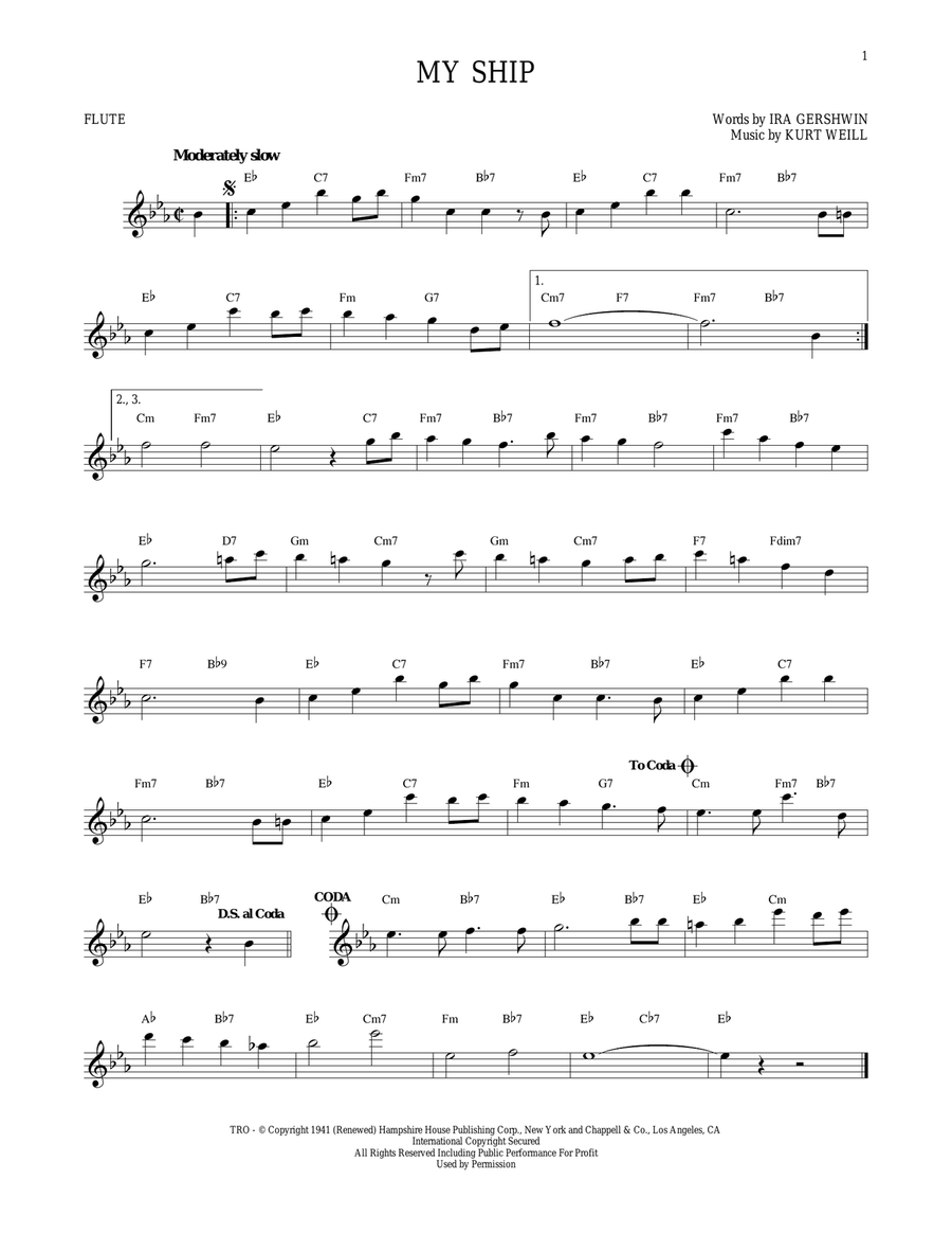 My Ship Flute Solo scores gallery preview page 1