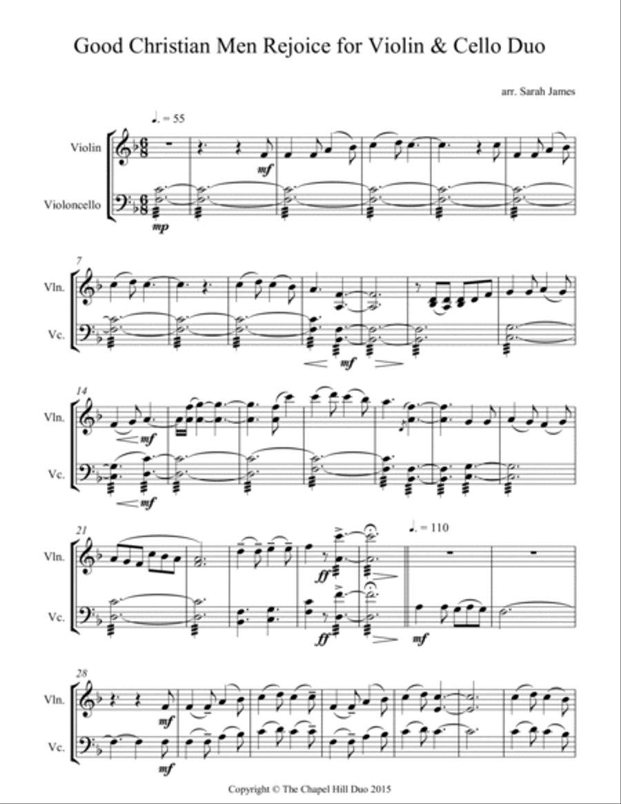 Good Christian Men Rejoice (In Dulci Jubilo) - Full Length Violin & Cello Arrangement in a Folk musi String Duet scores gallery preview page 2