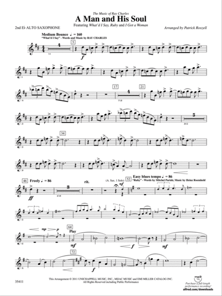 A Man and His Soul: 2nd E-flat Alto Saxophone Concert Band scores gallery preview page 1
