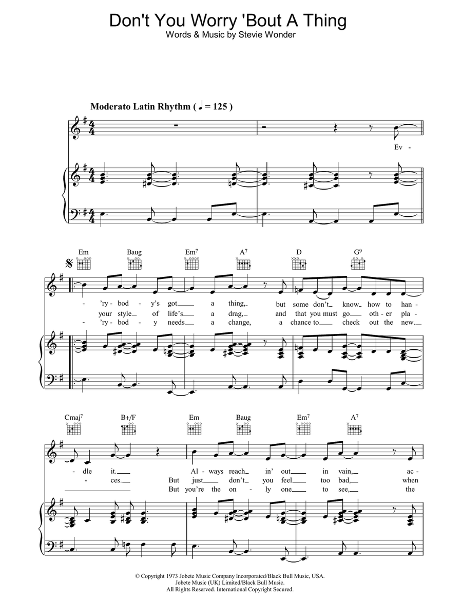 Don't You Worry 'Bout A Thing Piano, Vocal, Guitar scores gallery preview page 1