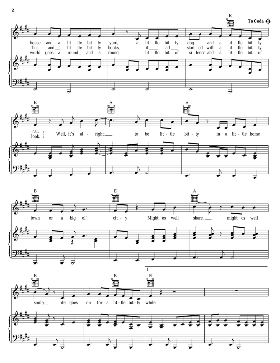 Little Bitty Piano, Vocal, Guitar scores gallery preview page 2