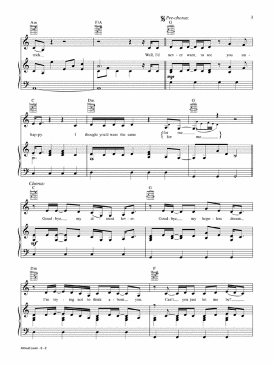 Almost Lover Piano, Vocal, Guitar scores gallery preview page 2