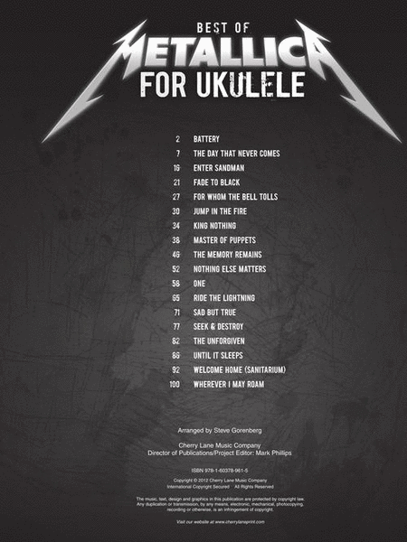 Best of Metallica for Ukulele by Metallica Electric Guitar - Sheet Music