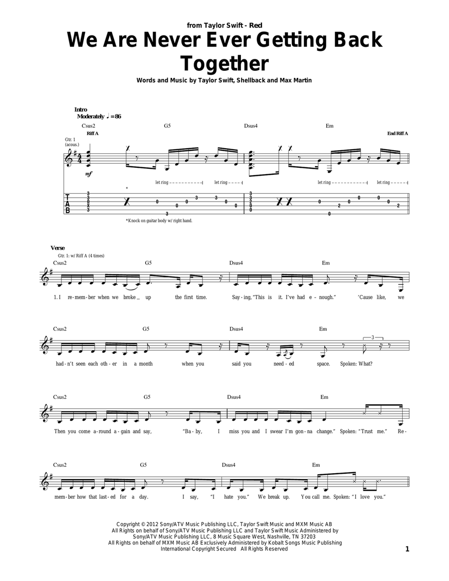 We Are Never Ever Getting Back Together Acoustic Guitar scores gallery preview page 1