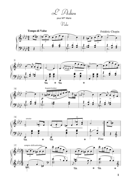 "L 'Adieu," Farewell Waltz, Op. 69 no. 1 for piano