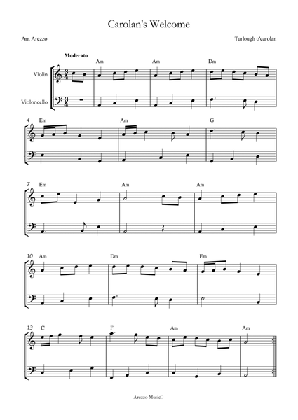 Carolan's Welcome - VIolin and Cello With Chord Symbols Arangement image number null