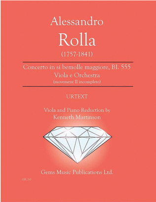 Book cover for Concerto in si bemolle maggiore, BI. 555 Viola e Orchestra