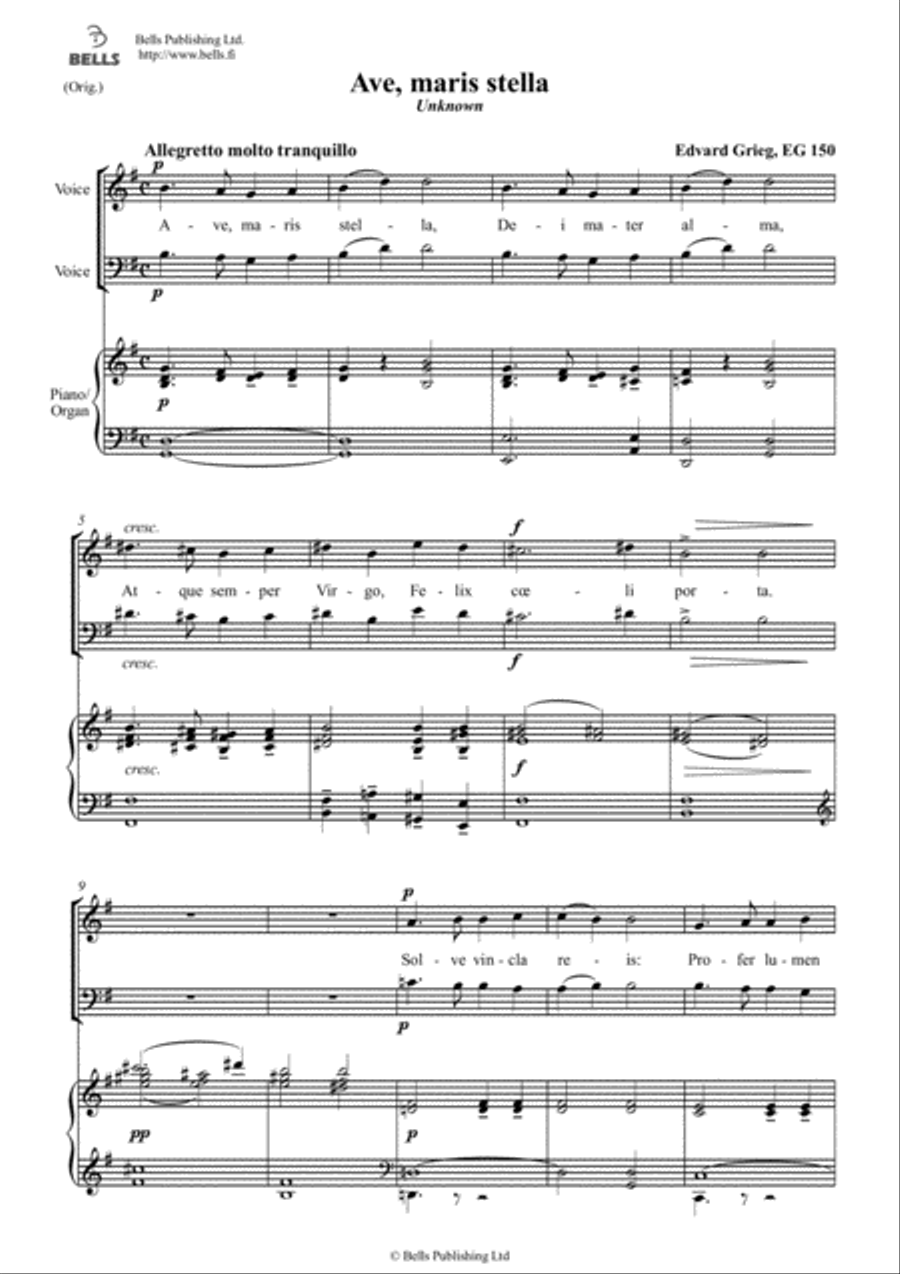 Ave, maris stella (duet) (Original key. G Major) Piano Accompaniment scores gallery preview page 1