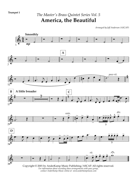 America the Beautiful for Brass Quintet image number null