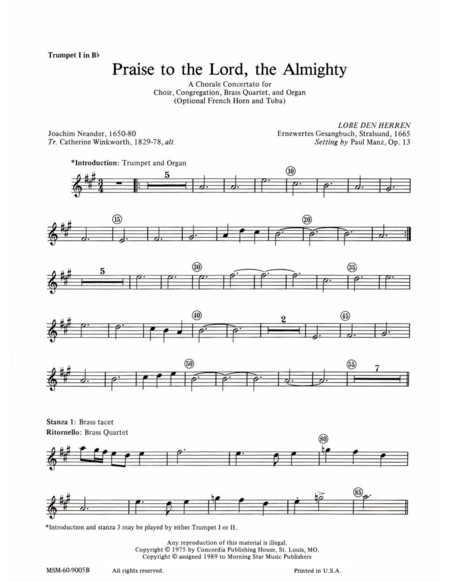 Praise to the Lord, the Almighty (Instrumental Parts)