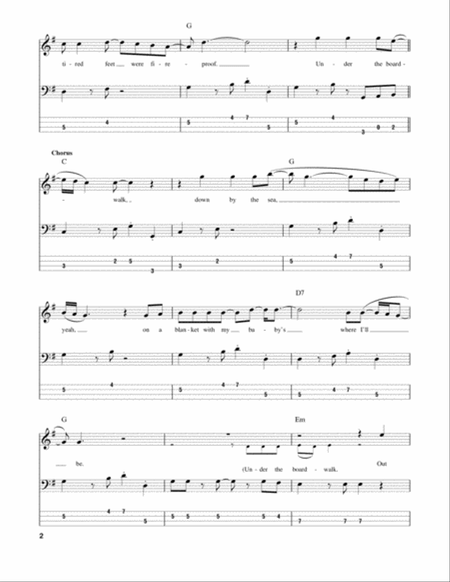 Under The Boardwalk Bass Guitar Tablature scores gallery preview page 2