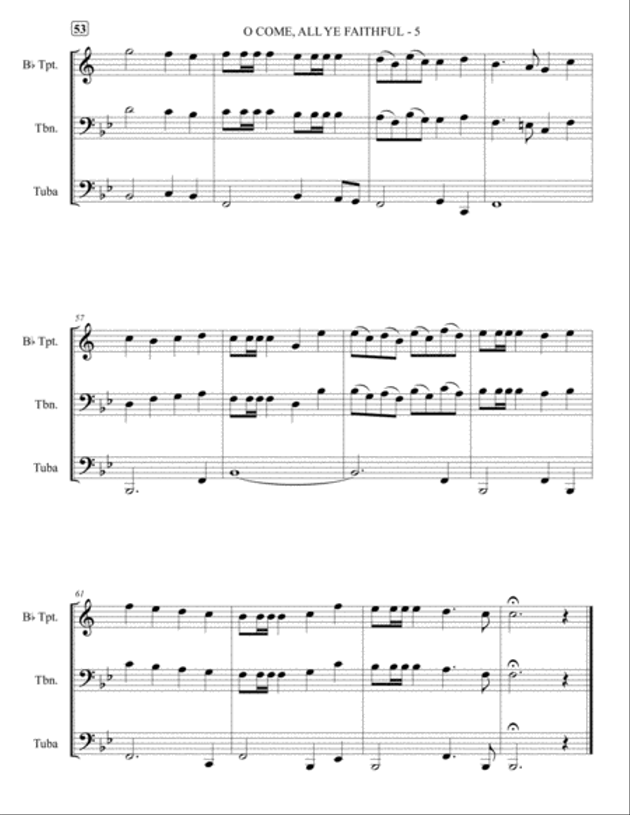 O Come, All Ye Faithful (Adeste Fideles) - Trumpet, Trombone, Tuba - (Brass Trio) Brass Trio scores gallery preview page 6