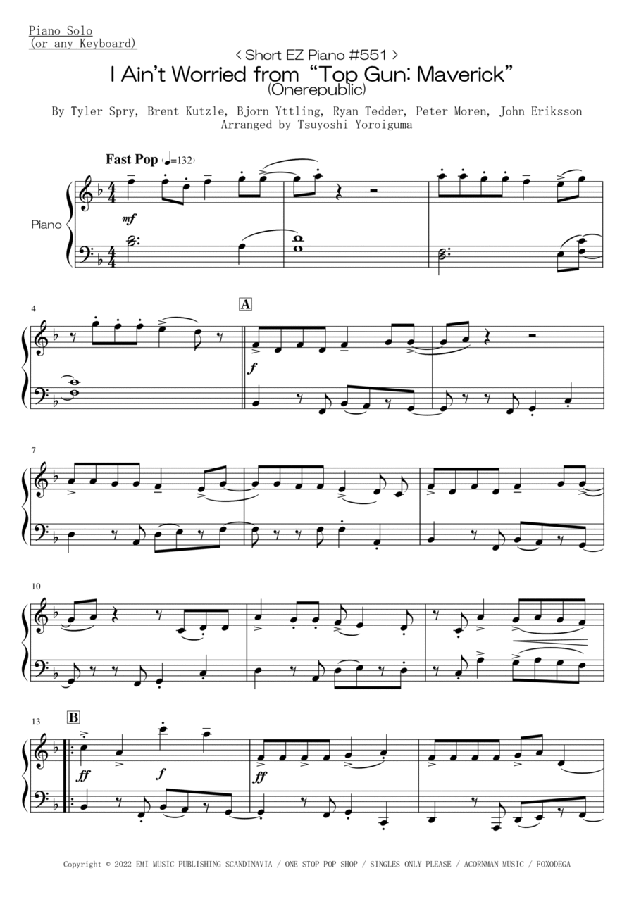 I Ain't Worried Easy Piano scores gallery preview page 1