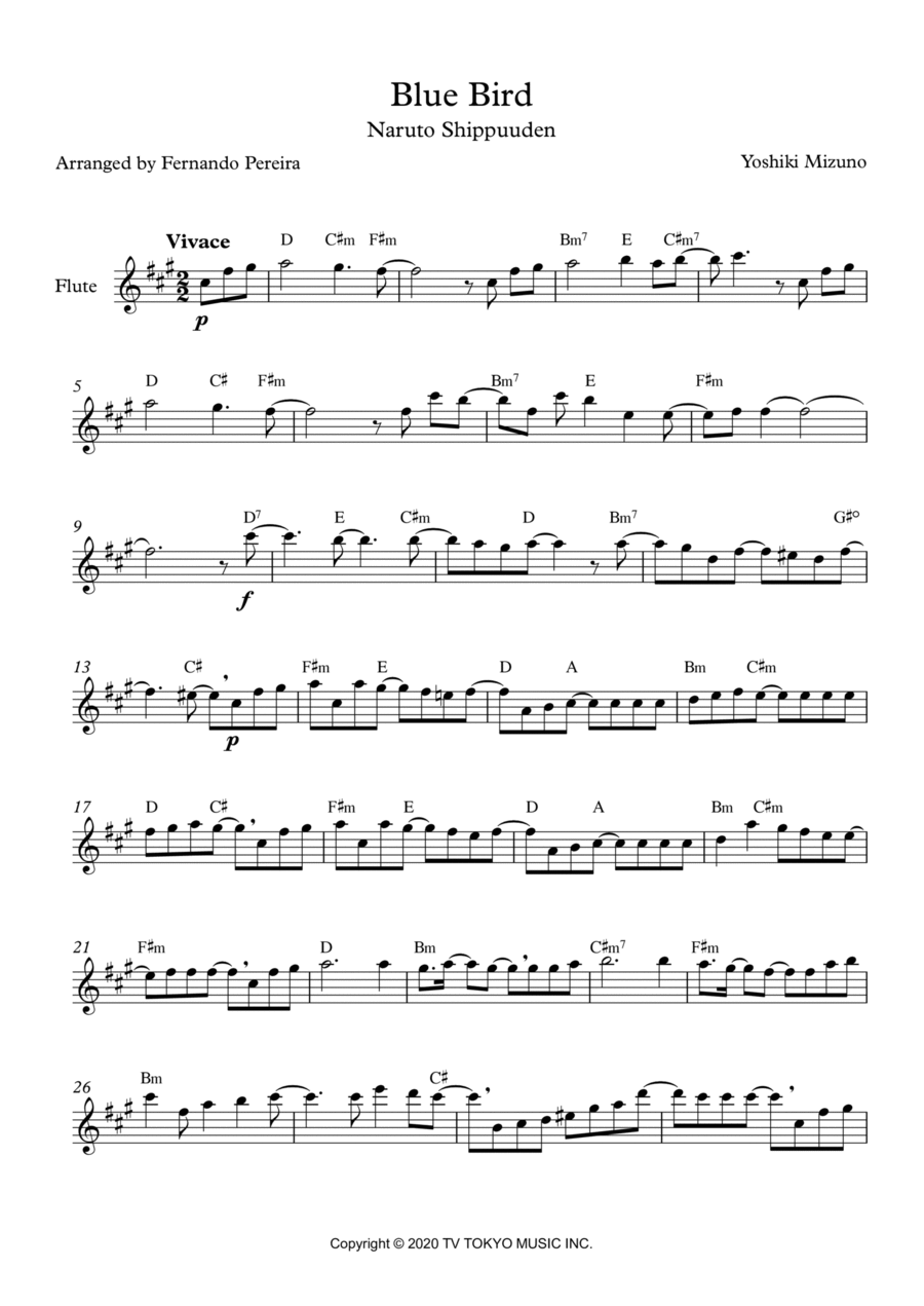 Ikimono Gakari's Blue Bird Flute Solo scores gallery preview page 1