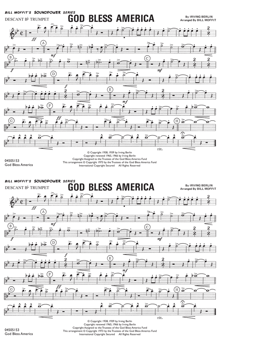 God Bless America - Descant Bb Trumpet Choir scores gallery preview page 1