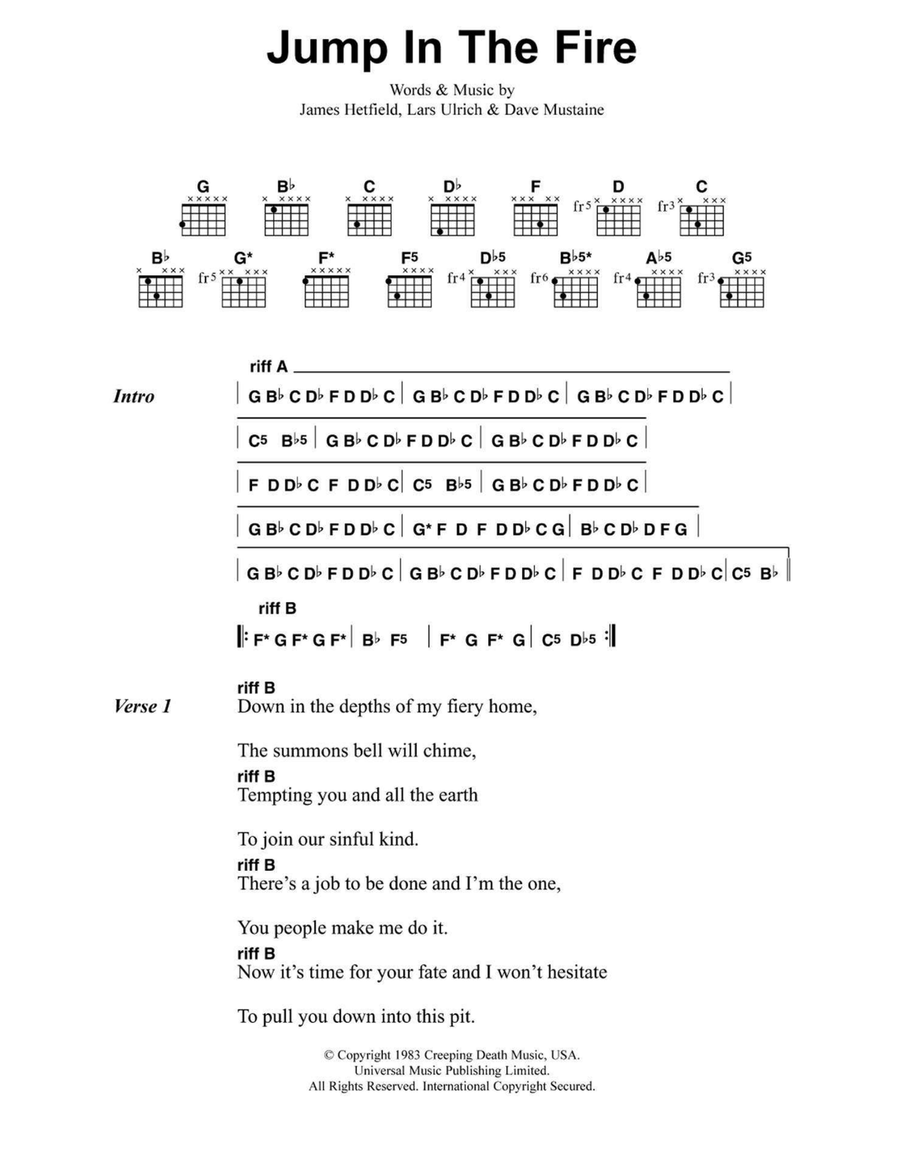 Jump In The Fire Electric Guitar scores gallery preview page 1