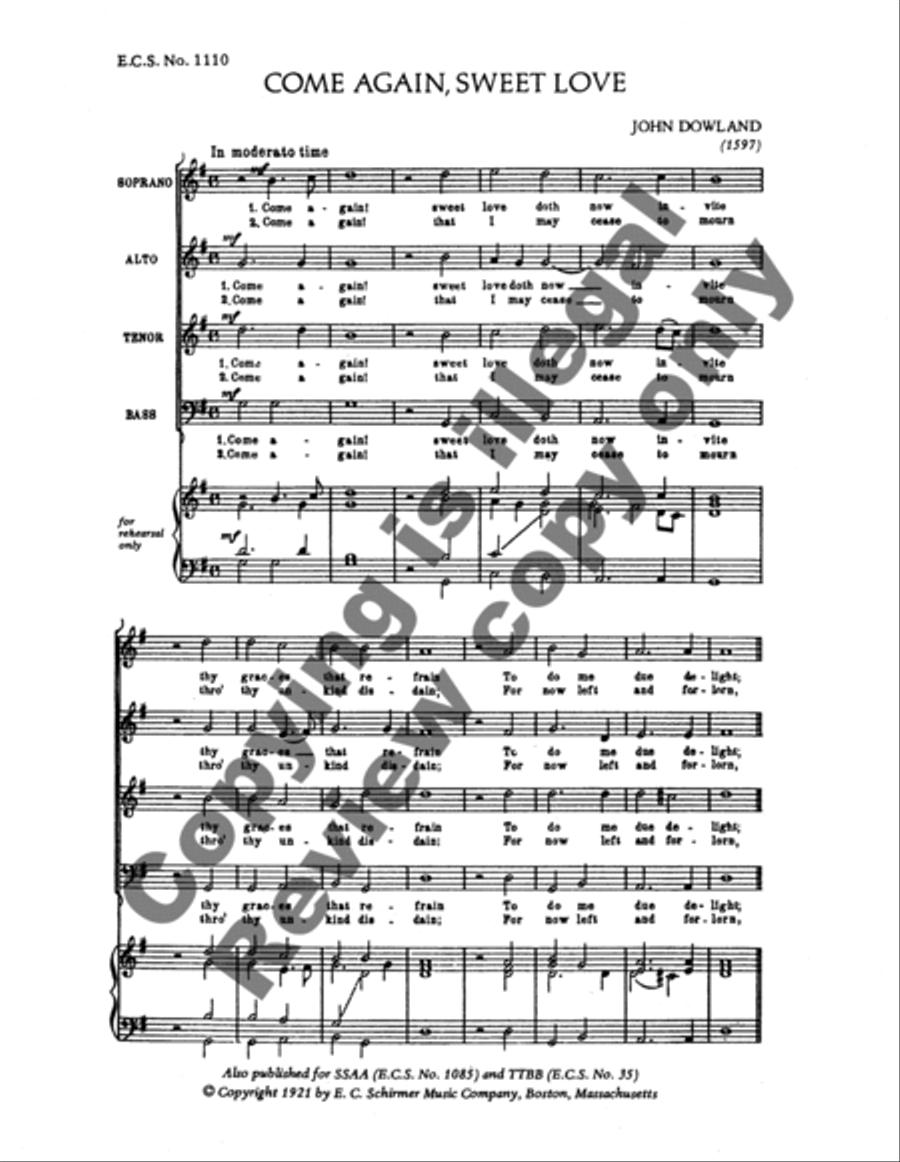 Come Again, Sweet Love Come Again, Sweet Love 4-Part scores gallery preview page 4