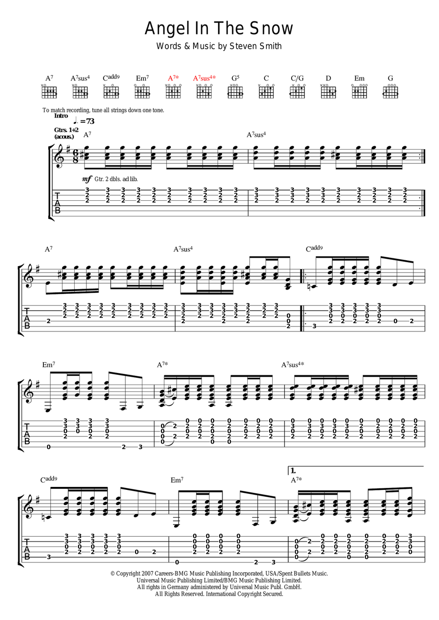 Angel In The Snow Guitar Tablature scores gallery preview page 1