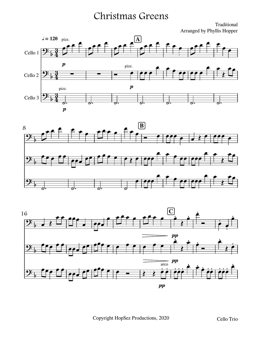 Christmas Greens - Cello Trio Cello scores gallery preview page 1