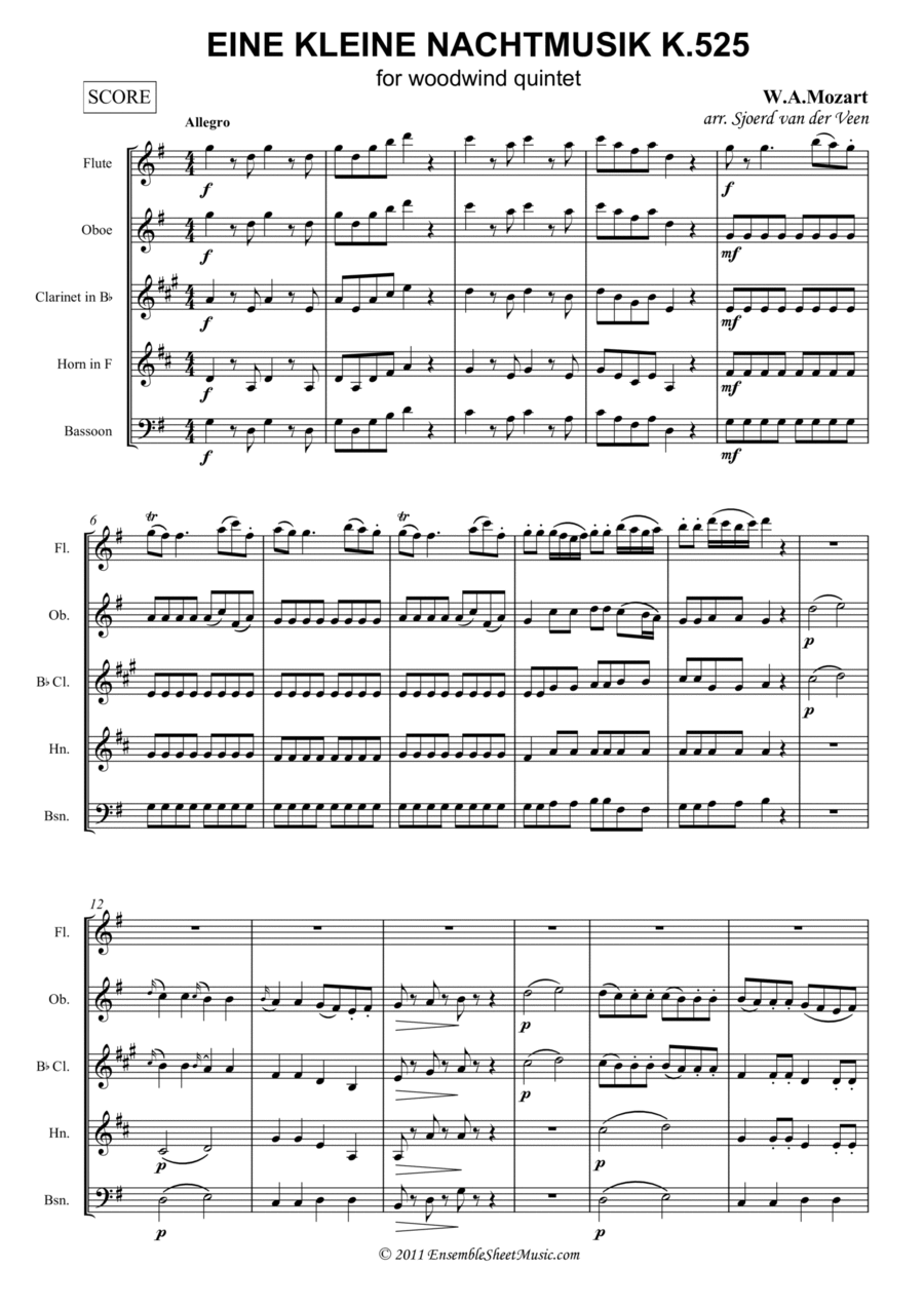 Eine Kleine Nachtmusik - Allegro Woodwind Quintet scores gallery preview page 1