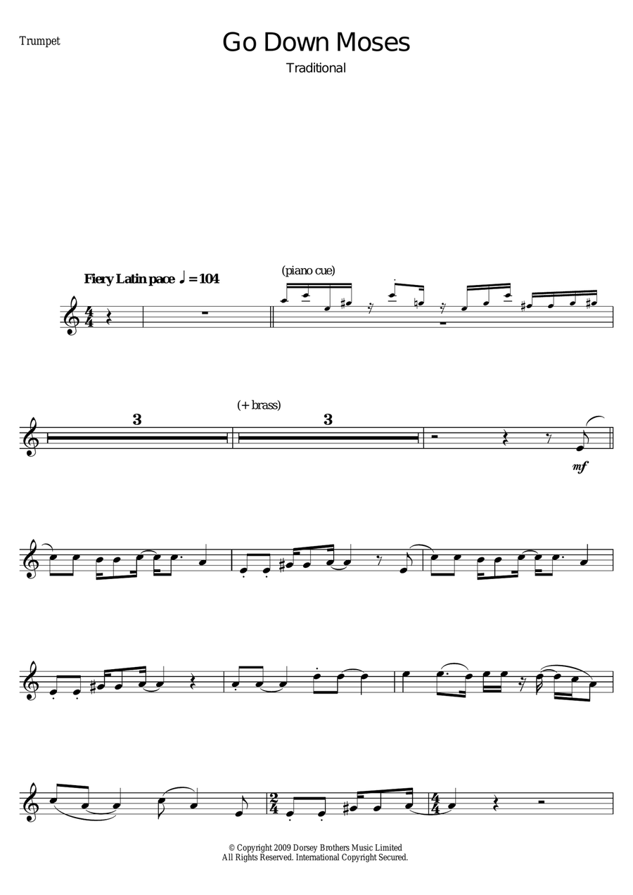 Go Down Moses Trumpet Solo scores gallery preview page 1
