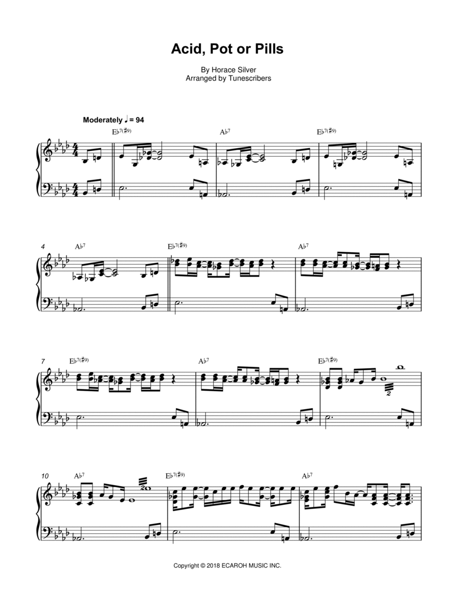 Acid, Pot or Pills Piano Solo scores gallery preview page 1