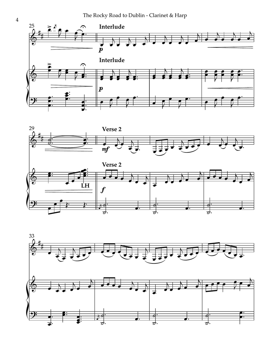 The Rocky Road to Dublin, Duet for Bb Clarinet & Harp B-Flat Clarinet scores gallery preview page 4
