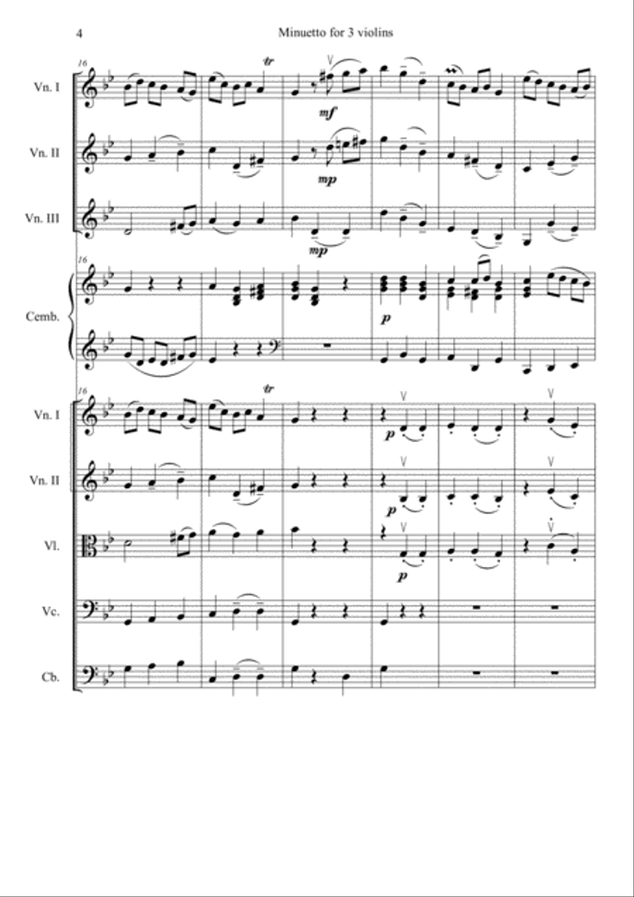 Baroque Menuet for School String Orchestra and 3 violins Full Orchestra scores gallery preview page 4