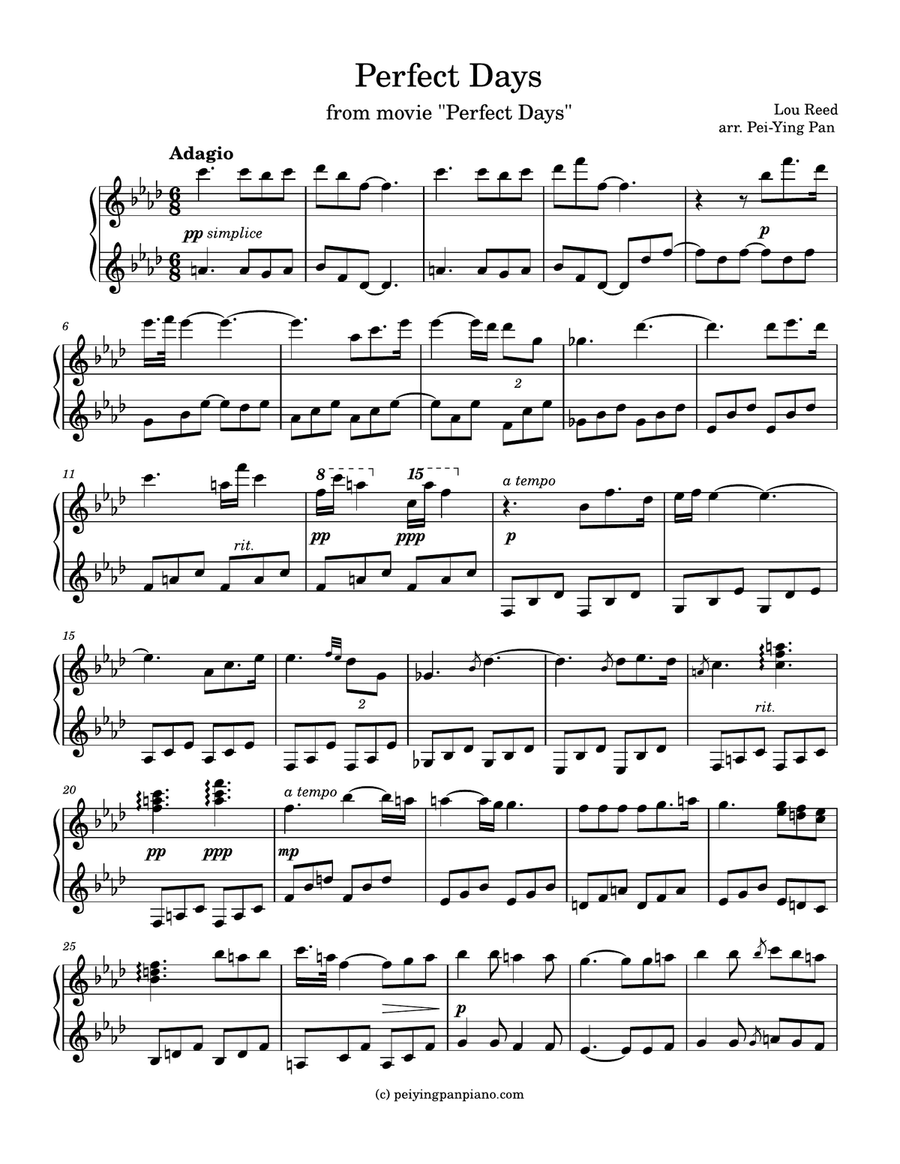 Perfect Day Piano Solo scores gallery preview page 1