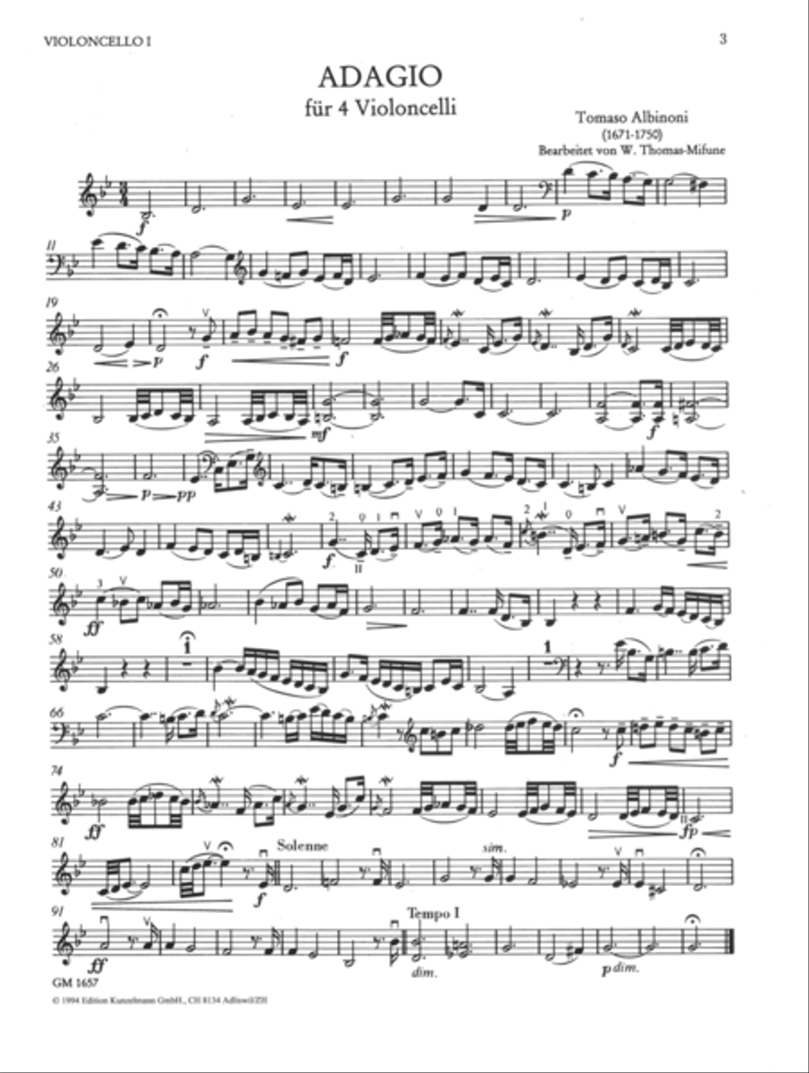 Adagio in G minor / 'La poule' Cello scores gallery preview page 2