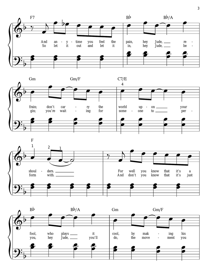 Hey Jude Hey Jude Easy Piano scores gallery preview page 3