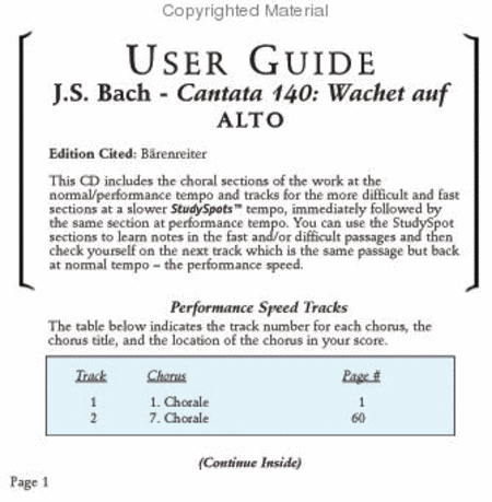 Wachet auf, Cantata 140 (CD only - no sheet music)