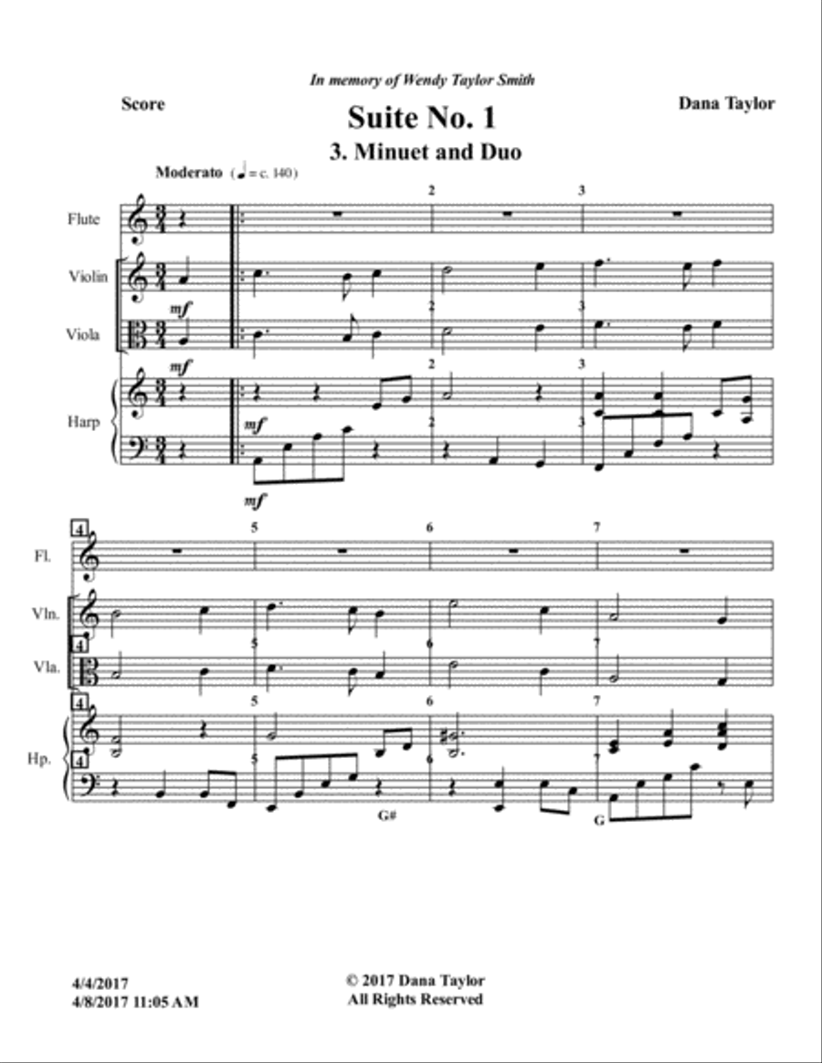 Suite No. 1 for Flute, Violx and Harp - Minuet and Duo image number null