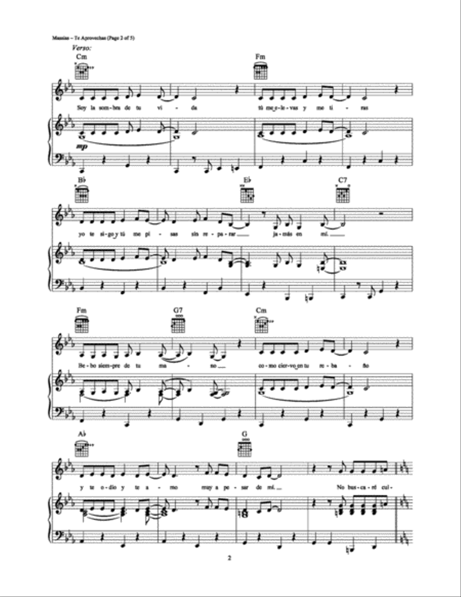 Te Aprovechas Te Aprovechas Piano, Vocal, Guitar scores gallery preview page 2