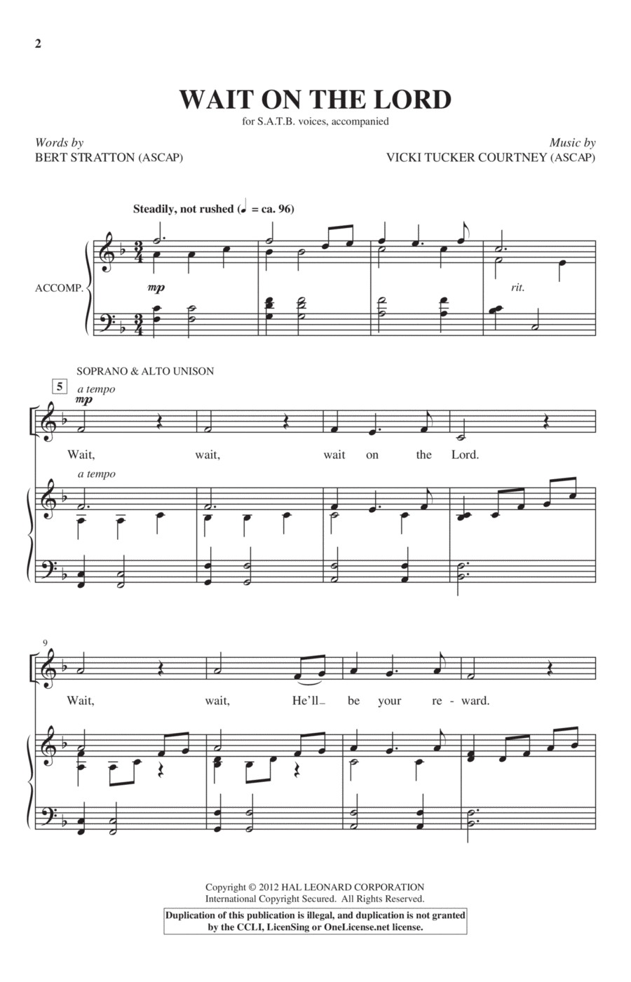 Wait On The Lord 4-Part scores gallery preview page 1