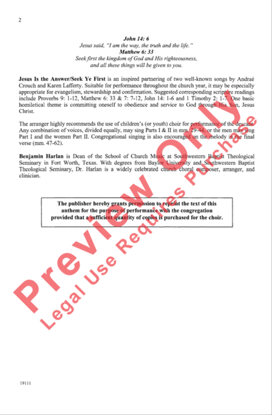 Jesus Is the Answer / Seek Ye First 4-Part scores gallery preview page 3