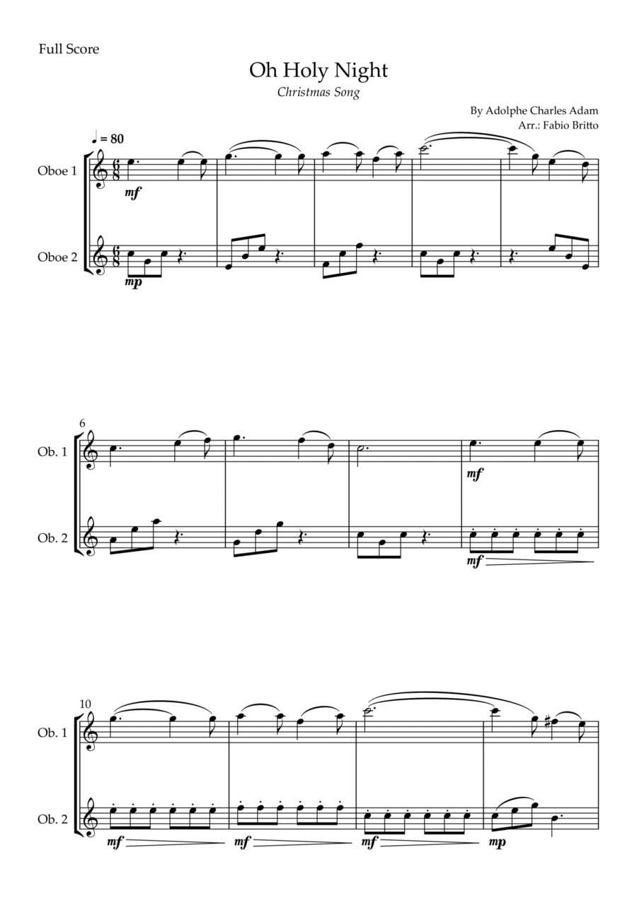 Oh Holly Night (Christmas Song) for Oboe Duo Woodwind Duet scores gallery preview page 1